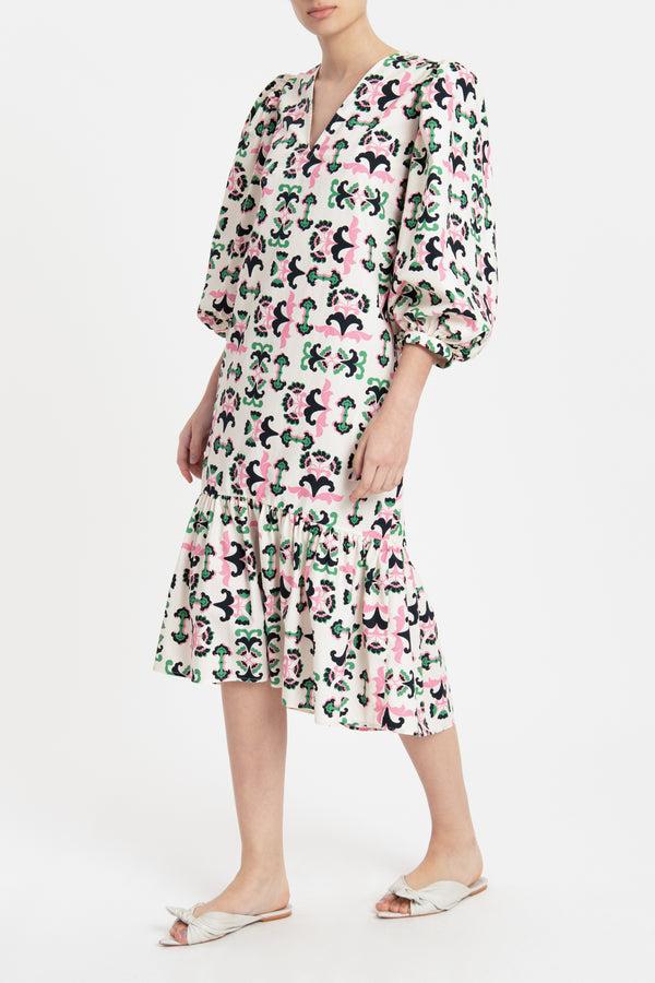adriana degreas Twisted Flower Ruffled Midi Dress