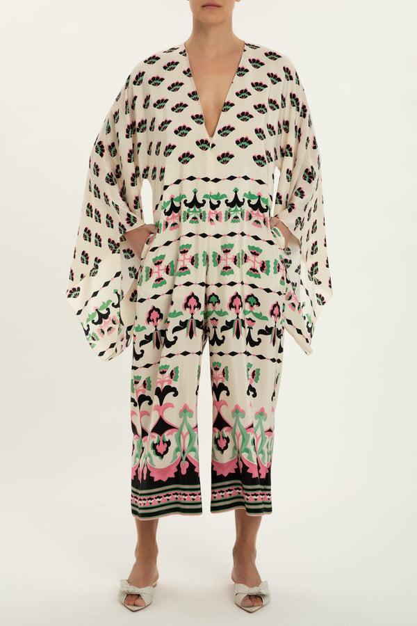 Adriana Degreas Twisted Flower V-Neck Jumpsuit