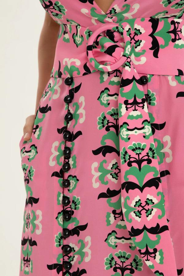 Adriana Degreas Twisted Flower V-Neck Midi Dress