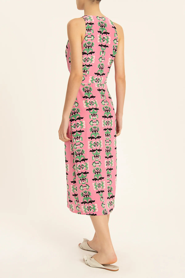 Adriana Degreas Twisted Flower V-Neck Midi Dress