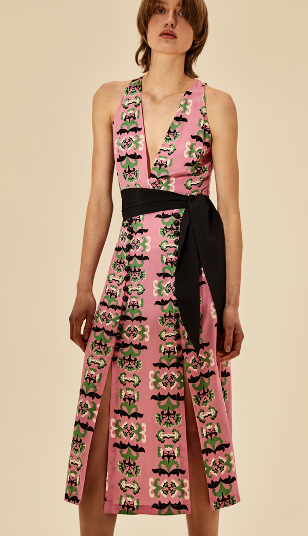 adriana degreas Twisted Flower V-Neck Midi Dress