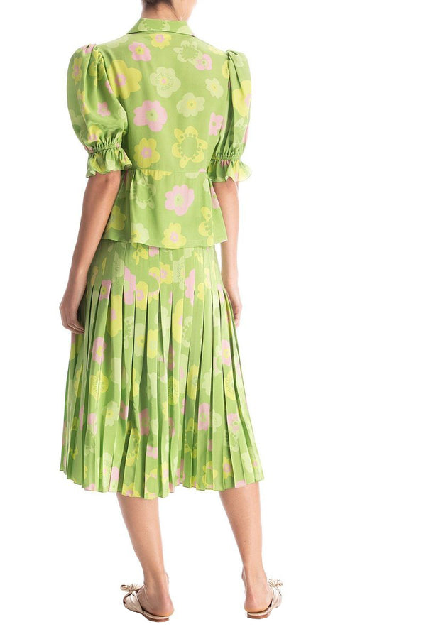 Adriana Degreas Vintage Flower Puff-Sleeved Blouse