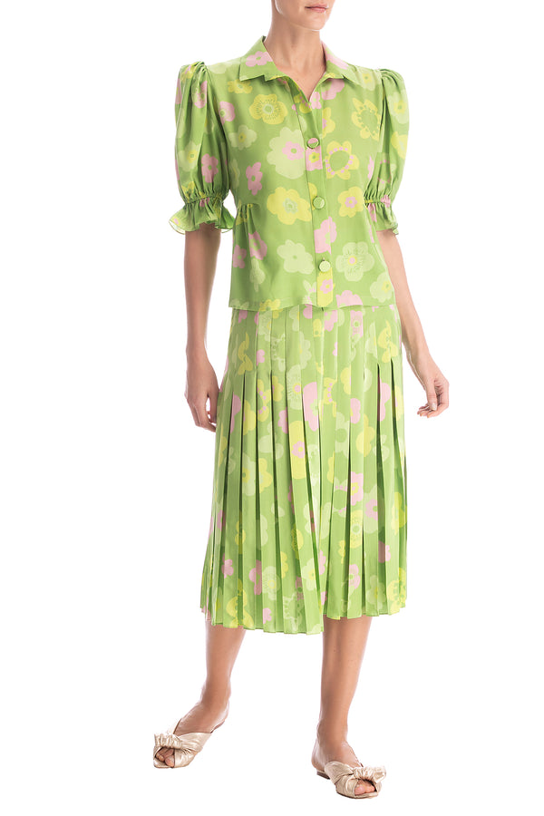 adriana degreas Vintage Flower Puff-Sleeved Blouse