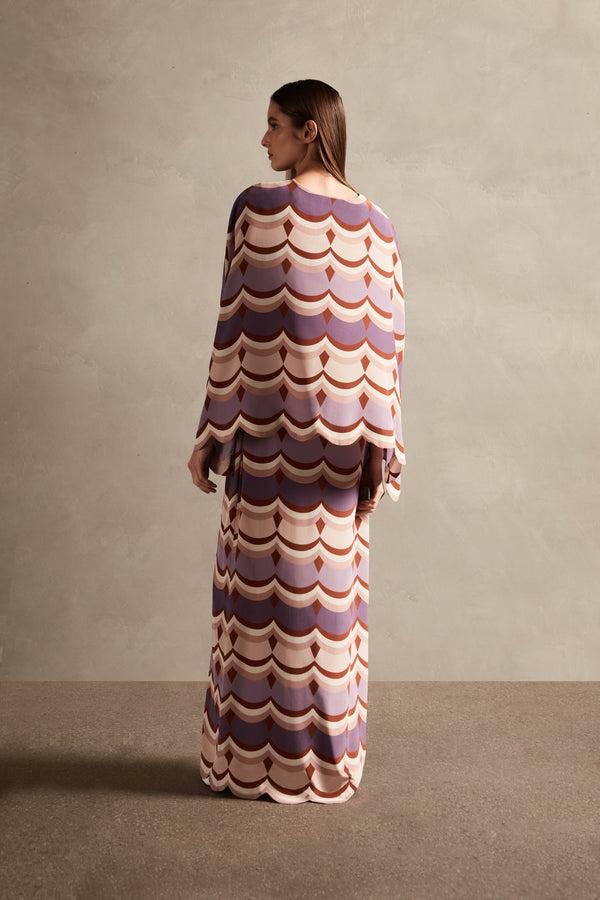 Adriana Degreas Vintage Waves V-Neck Long Dress