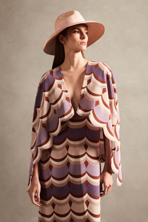 Adriana Degreas Vintage Waves V-Neck Long Dress