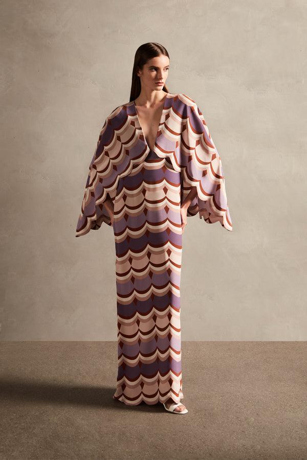 adriana degreas Vintage Waves V-Neck Long Dress