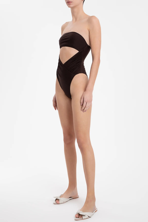 Adriana Degreas Arisaema Solid High-Leg Strapless Swimsuit