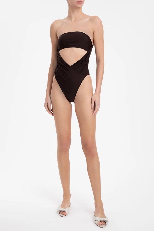Adriana Degreas Arisaema Solid High-Leg Strapless Swimsuit