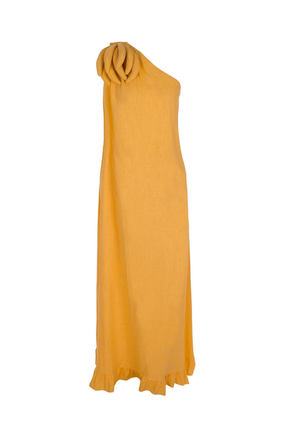 Adriana Degreas Banana One Shoulder Long Dress With Bananas Detail