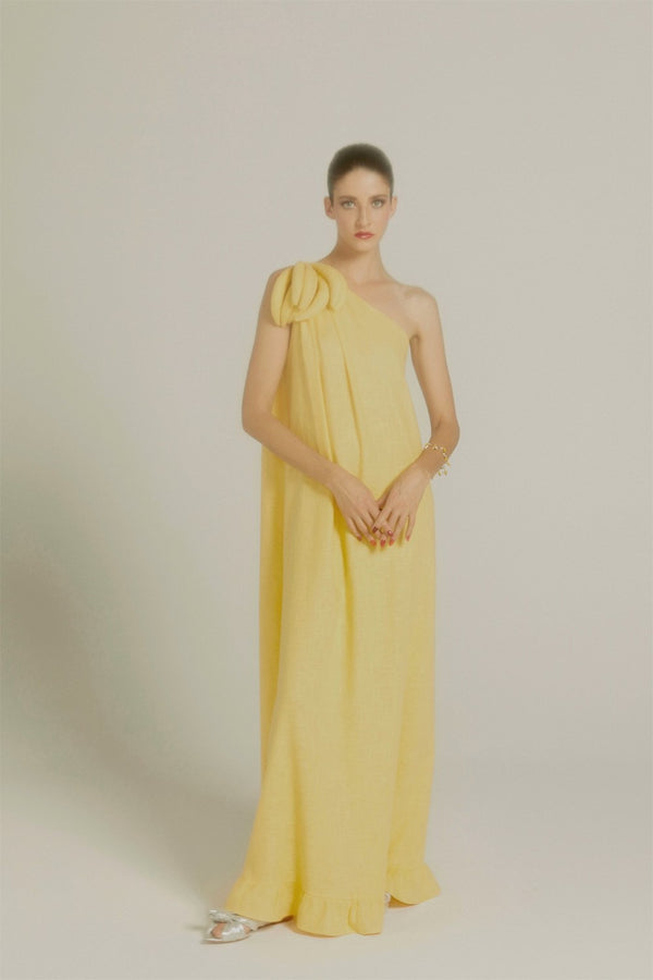 adriana degreas Banana One Shoulder Long Dress with Bananas Detail