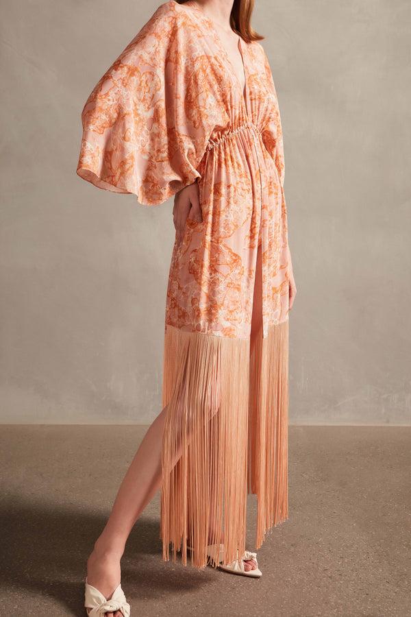 Adriana Degreas Bulles De Mer Long Robe With Fringes