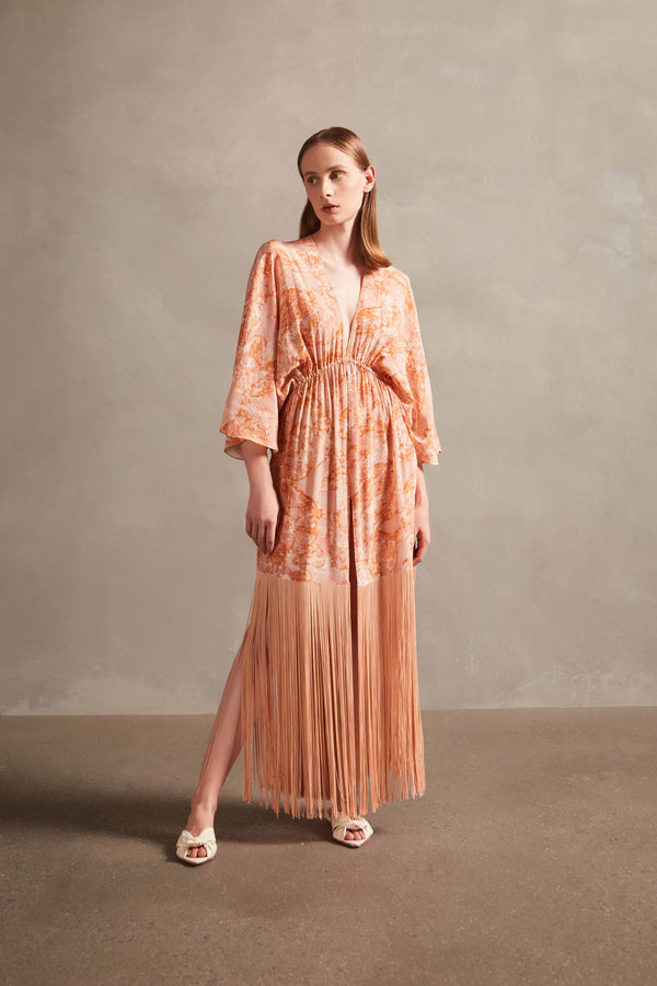 adriana degreas Bulles De Mer Long Robe With Fringes