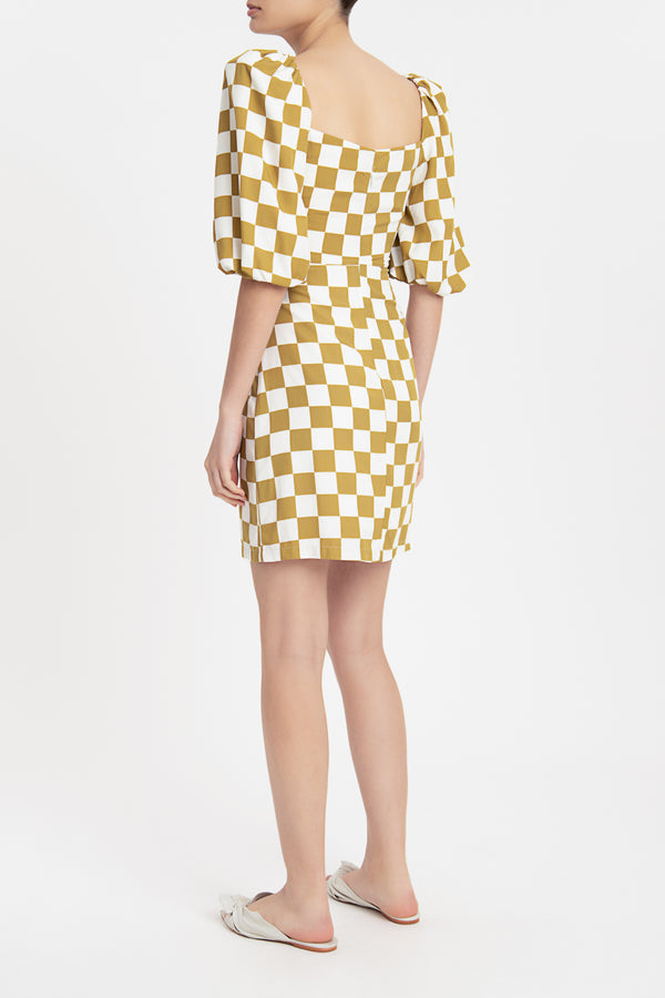 Adriana Degreas Carre Vintage Puff-Sleeved Short Dress With Knot