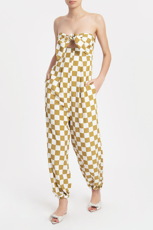 Adriana Degreas Carre Vintage Strapless Jumpsuit With Knot