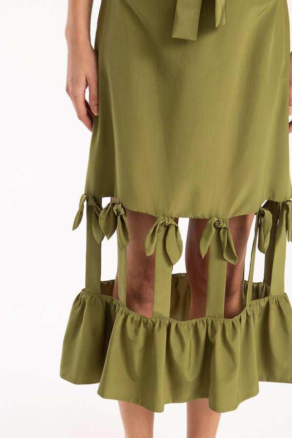 Adriana Degreas Cherry Bomb Solid Cut-Out Midi Skirt