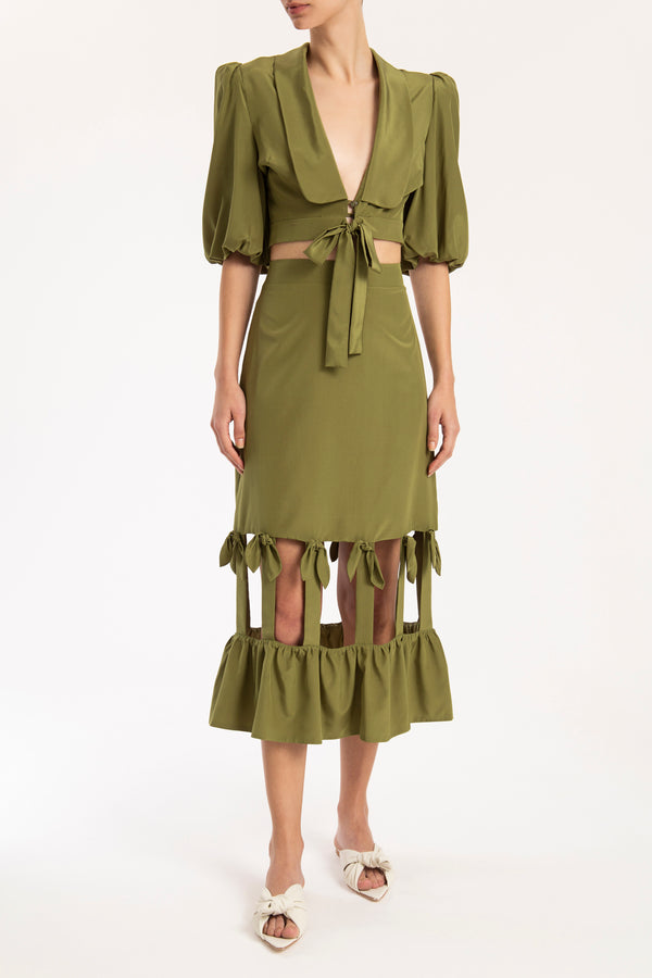 Adriana Degreas Cherry Bomb Solid Cut-Out Midi Skirt