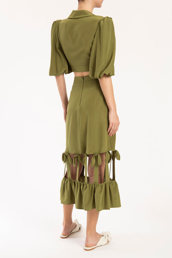 Adriana Degreas Cherry Bomb Solid Cut-Out Midi Skirt
