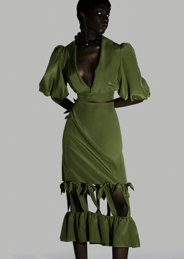 adriana degreas Cherry Bomb Solid Cut-Out Midi Skirt