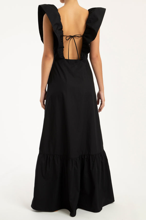 Adriana Degreas Cherry Bomb Solid Ruffled Long Dress