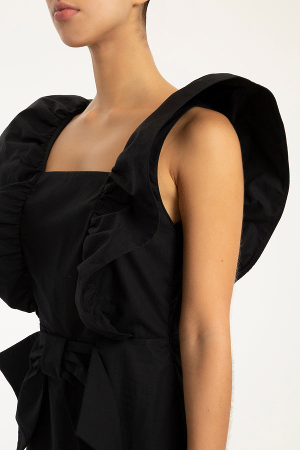 Adriana Degreas Cherry Bomb Solid Ruffled Long Dress