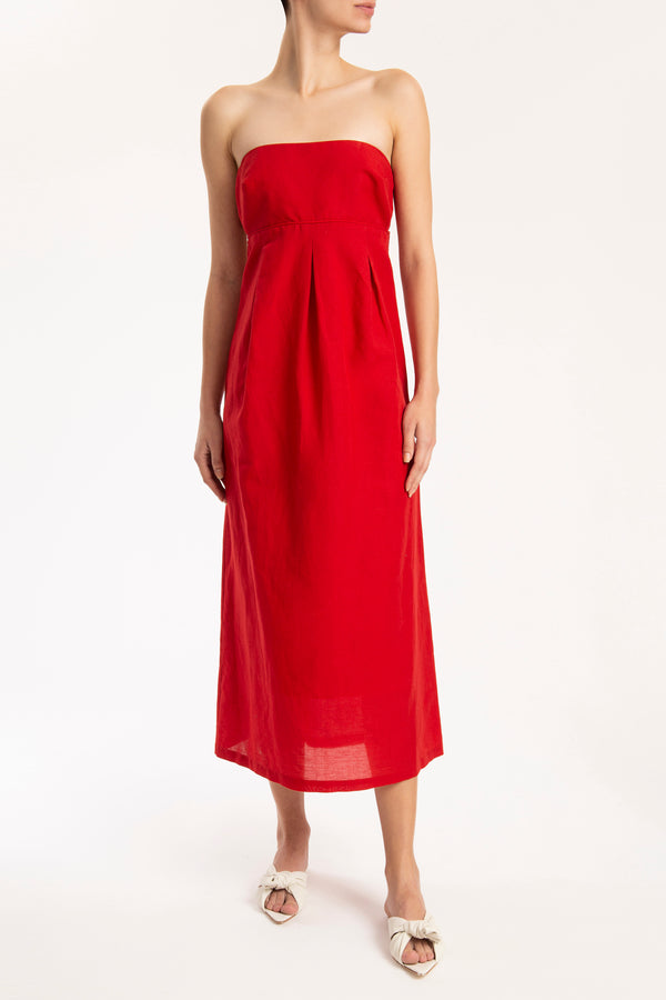Adriana Degreas Cherry Bomb Solid Strapless Long Dress