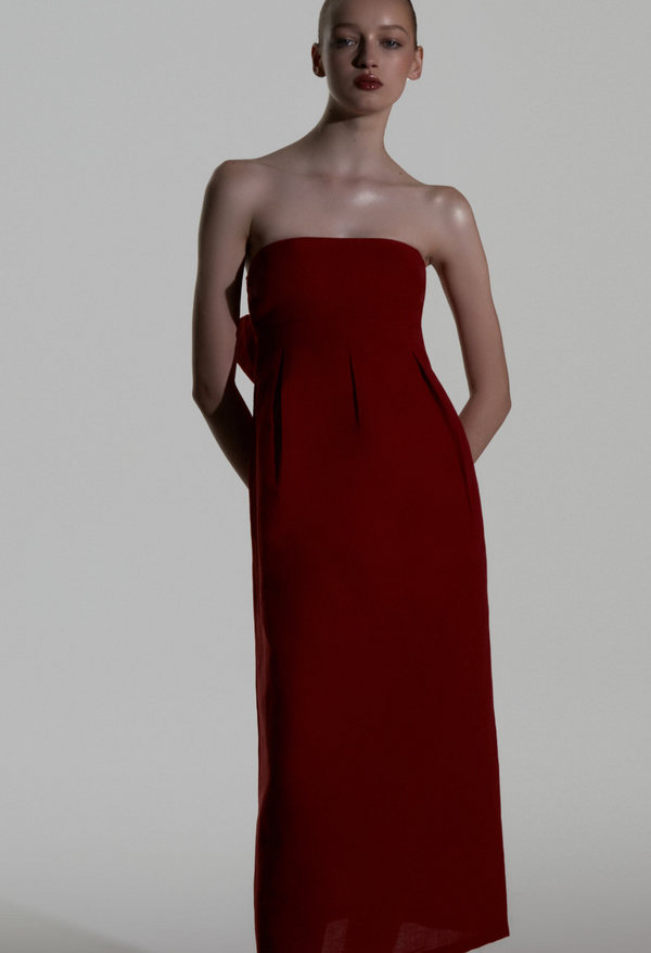Adriana Degreas Cherry Bomb Solid Strapless Long Dress