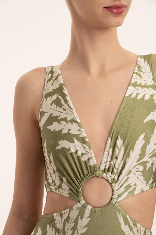 Adriana Degreas Classic Foliage Cut-Out Swimsuit With Hoop