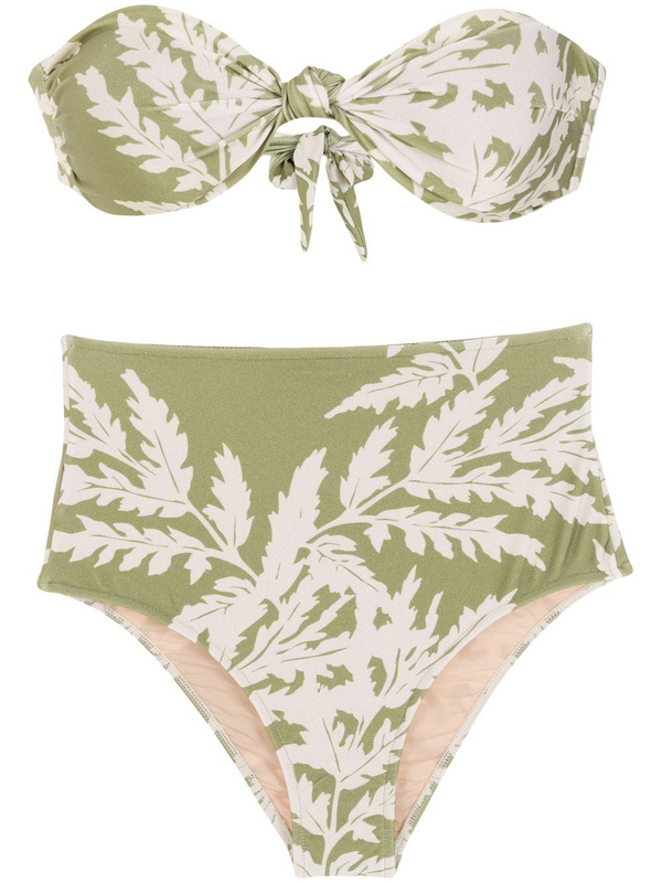 Adriana Degreas Classic Foliage Strapless High-Waisted Bikini