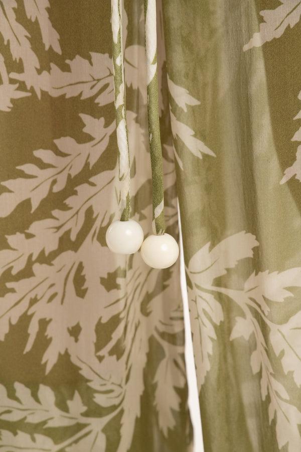 Adriana Degreas Classic Foliage V-Neck Ruffled Jumpsuit