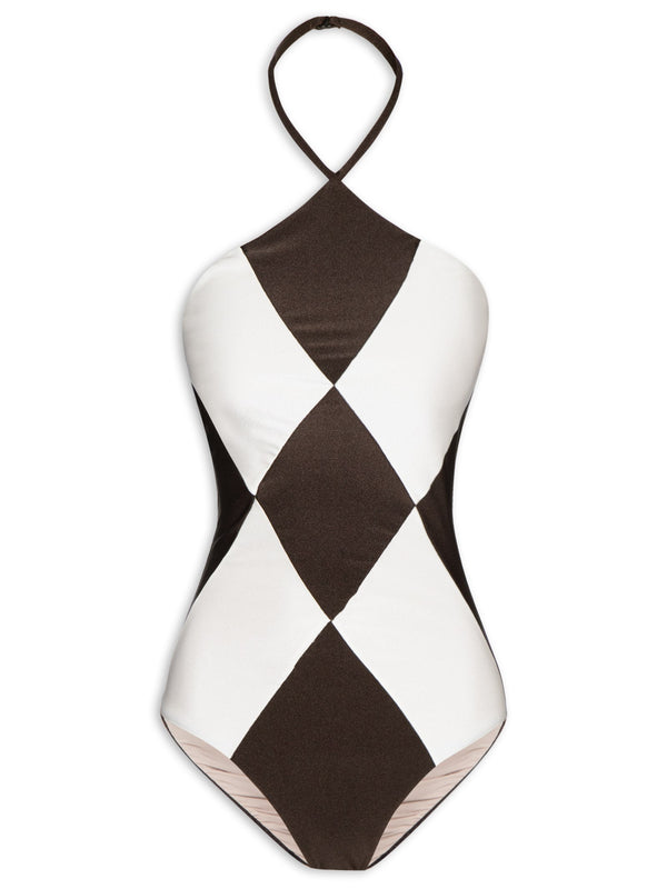 Adriana Degreas Colibri Solid Bicolor Halterneck Swimsuit