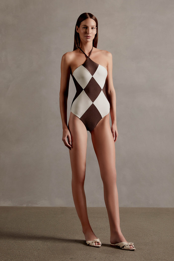 adriana degreas Colibri Solid Bicolor Halterneck Swimsuit