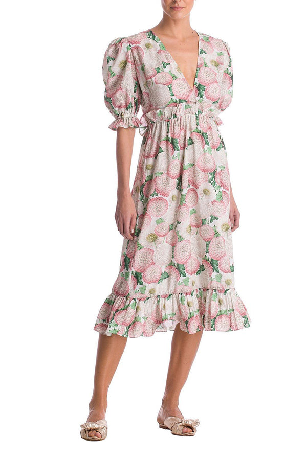 adriana degreas Dahlia Midi Dress With Puff Sleeves