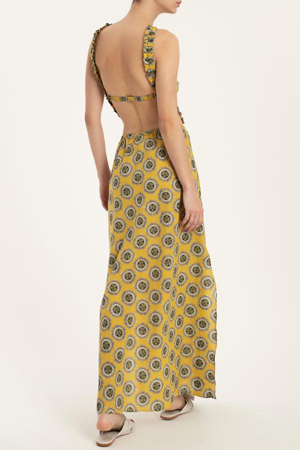 Adriana Degreas Exotic Passion Long Dress With Pleated Detail