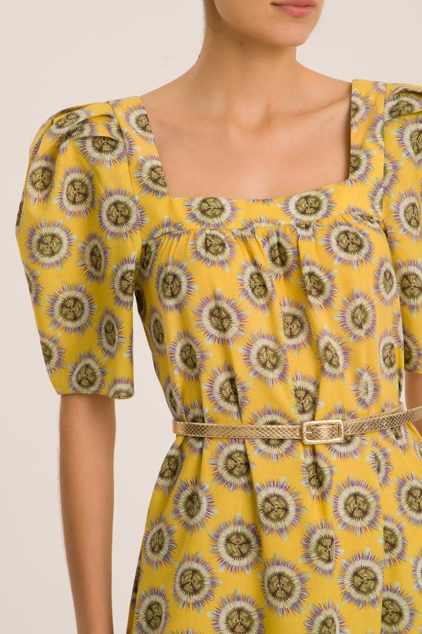 Adriana Degreas Exotic Passion Puff-Sleeved Silk Midi Dress