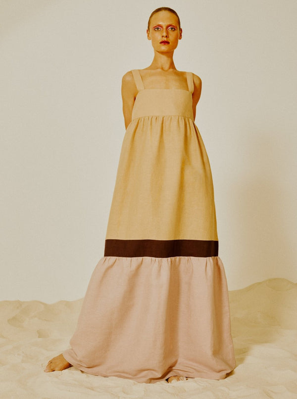 adriana degreas Fig Tricolor Long Dress with Straps