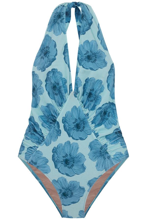 Adriana Degreas Floral Classic Halterneck Frilled Swimsuit