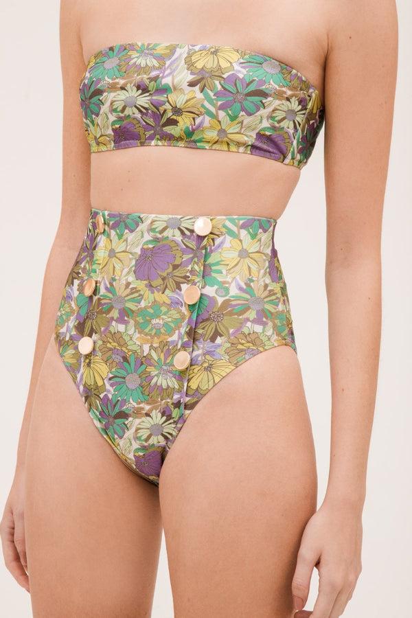 Adriana Degreas Flower Bloom High-leg Bikini With Buttons
