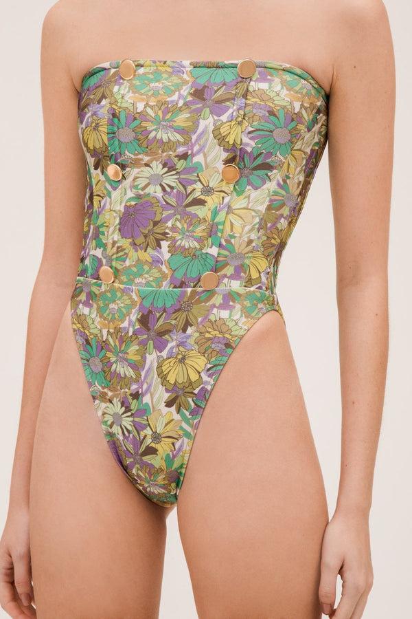 Adriana Degreas Flower Bloom High-leg Strapless Swimsuit With Buttons