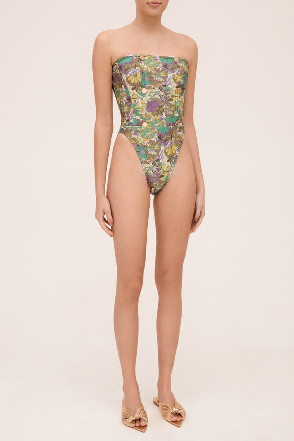 adriana degreas Flower Bloom High-leg Strapless Swimsuit With Buttons