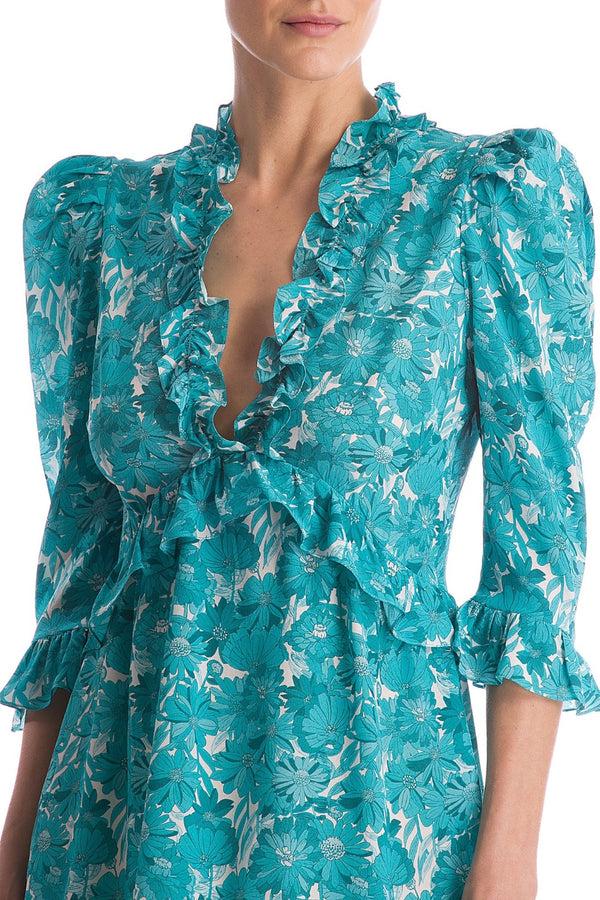 Adriana Degreas Flower Bloom Long-Sleeved Short Dress