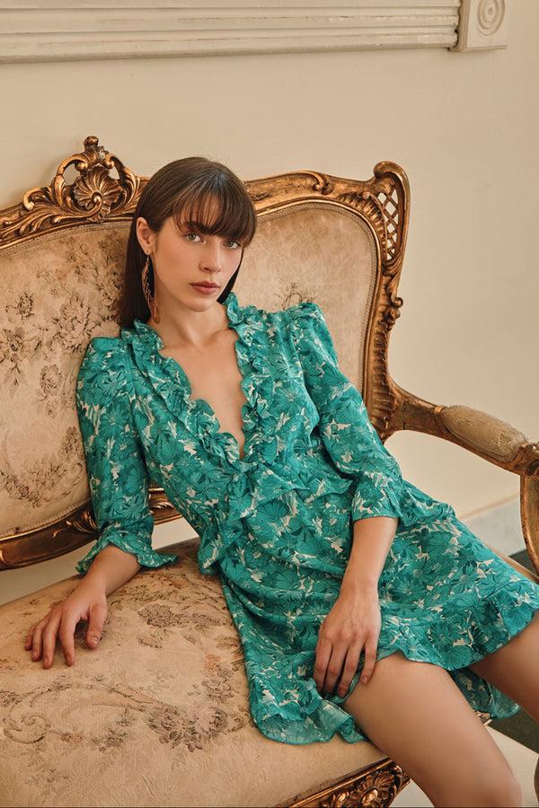 adriana degreas Flower Bloom Long-Sleeved Short Dress