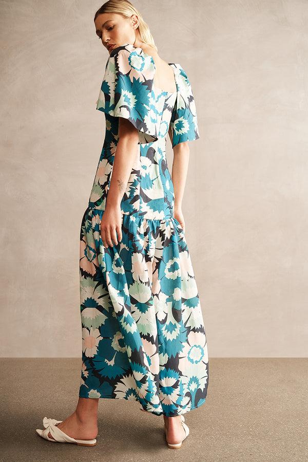 Adriana Degreas Flower Power Puff-Sleeved Long Dress