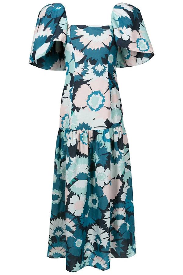 Adriana Degreas Flower Power Puff-Sleeved Long Dress