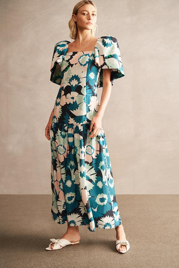 adriana degreas Flower Power Puff-Sleeved Long Dress