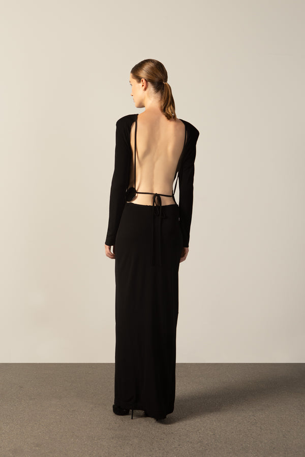 Adriana Degreas Geometric Long-Sleeved Bare-Back Long Dress