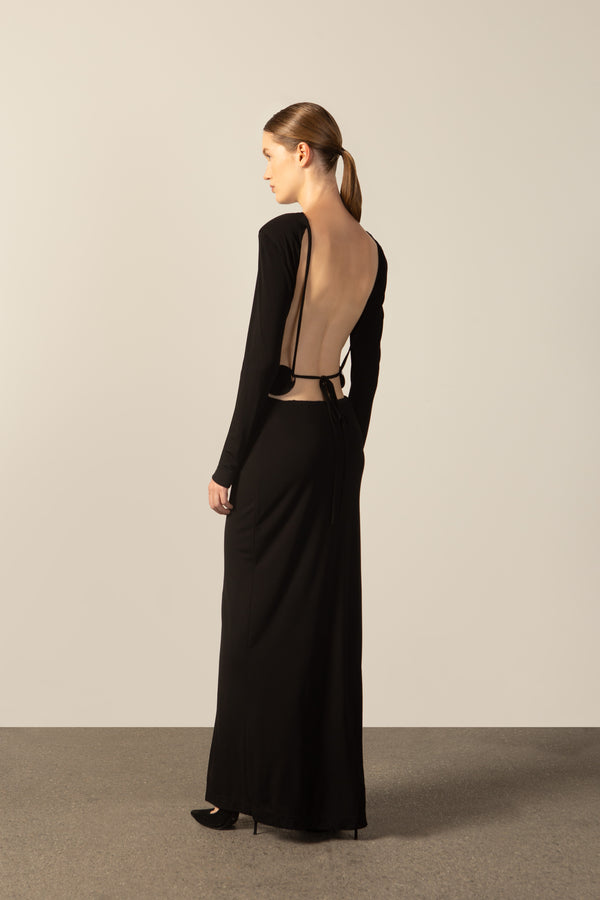 Adriana Degreas Geometric Long-Sleeved Bare-Back Long Dress