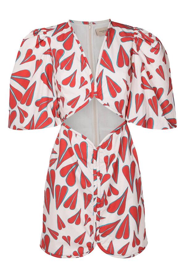 adriana degreas Hearts Puff-Sleeved Cut-Outs Short Dress