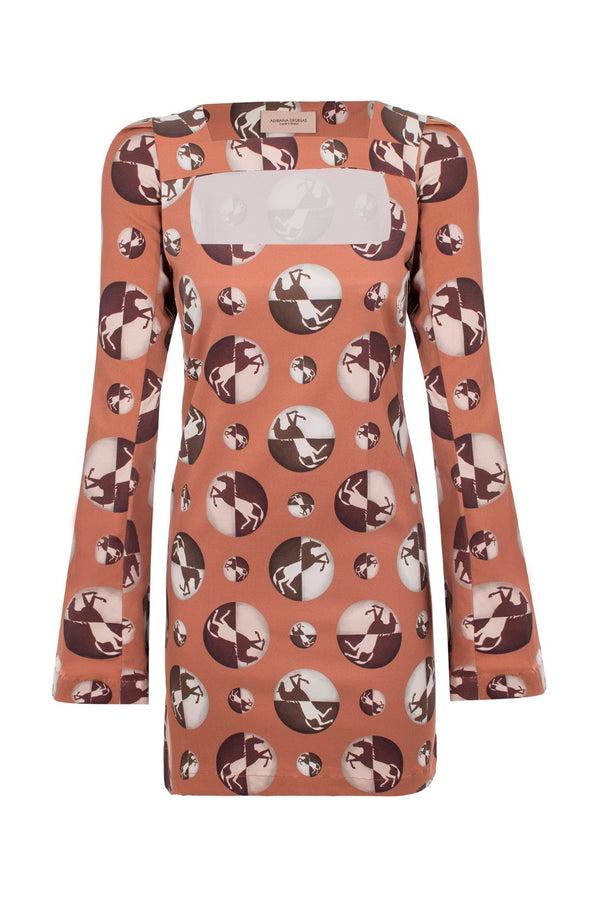 Adriana Degreas Horse Pois Open-Back Short Tunic Dress