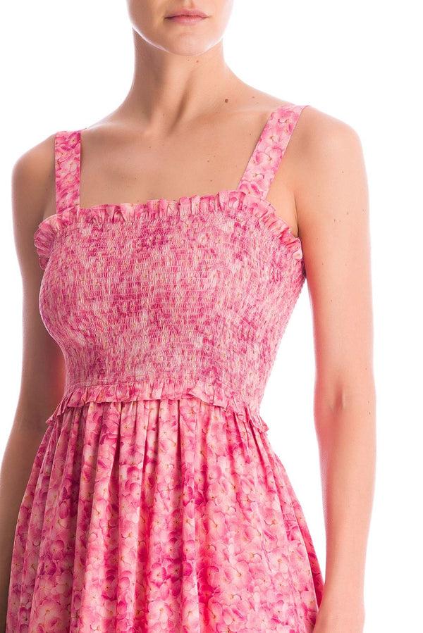 Adriana Degreas Hydrangea Print Midi Dress With Lastex Detail