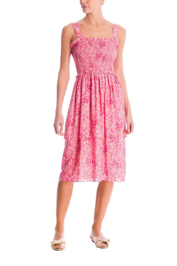 adriana degreas Hydrangea Print Midi Dress With Lastex Detail